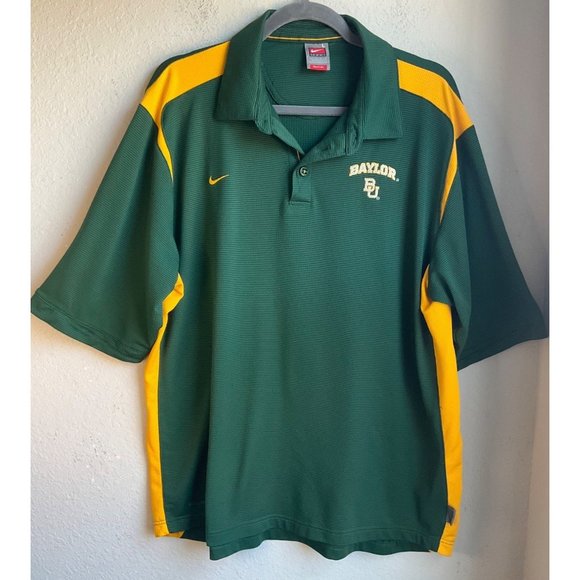 Nike Men’s Sz.Large Baylor Polo Shirt Collared Fit Dry Embroidered yellow and gr - Picture 1 of 10